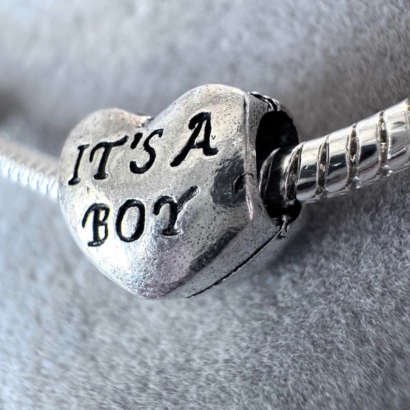 Its A Boy Heart Charm Silver Baby Shower Gender Reveal Bead Charm fits PANDORA - Picture 2 of 5